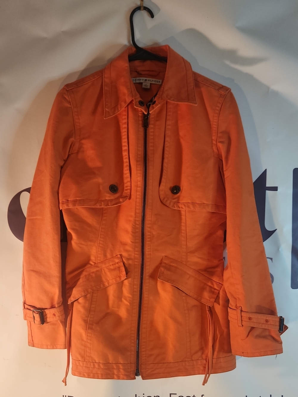 Tommy Hilfiger Bright Orange Utility Jacket with Front Zip